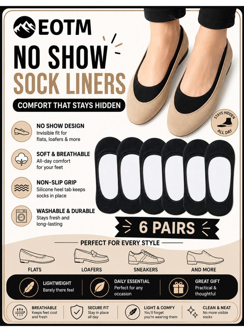EOTM 6 Pairs Non Slip Invisible Ultra Low Cut No Show Socks For Women - Image 1