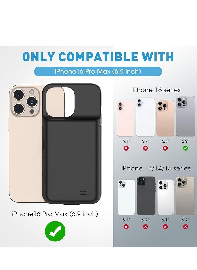 Raxoom New Upgraded 7000mAh Travel Battery Case for iPhone 16 Pro Max 6.9inch, Extra Battery Life 15W Fast Charging External Rechargeable Portable Charging Case with HD Tempered Protective Film - Image 2