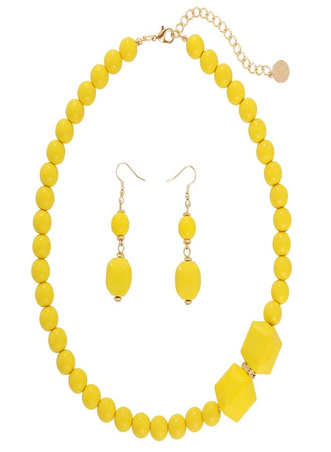 Coiris Chunky Acrylic Beads Strand Necklaces Set,Statement Geometric Beads Necklace Earrings,Acrylic African Beaded Necklace for Accessory Jewelry(N0109+ER-Yellow) - Image 1