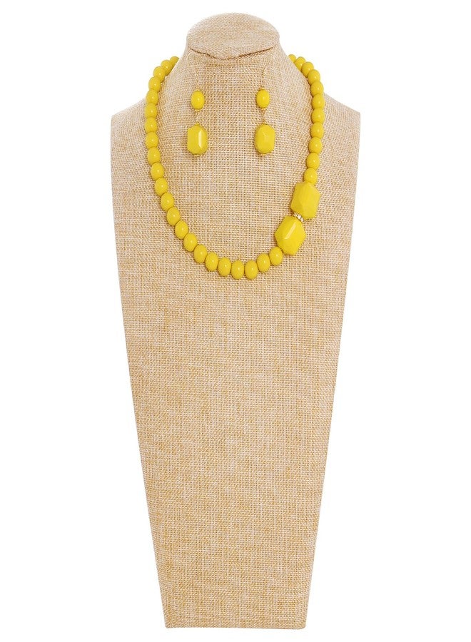 Coiris Chunky Acrylic Beads Strand Necklaces Set,Statement Geometric Beads Necklace Earrings,Acrylic African Beaded Necklace for Accessory Jewelry(N0109+ER-Yellow) - Image 2