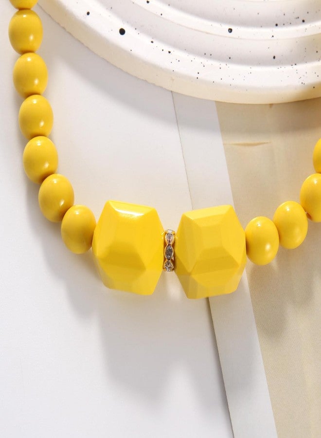 Coiris Chunky Acrylic Beads Strand Necklaces Set,Statement Geometric Beads Necklace Earrings,Acrylic African Beaded Necklace for Accessory Jewelry(N0109+ER-Yellow) - Image 5