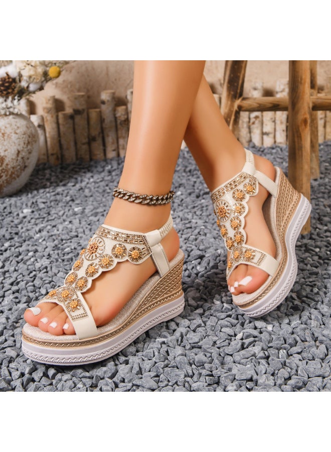 Large Size Wedge Sandals For Women  Summer New European And American Fashion Comfortable Thick-soled High-heeled Roman Sandals