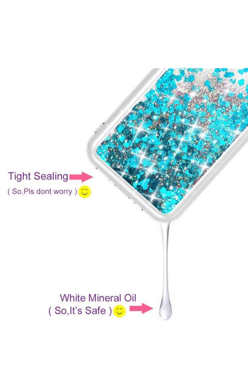 Case Club Glitter iPhone 16 Pro Max Case - Liquid Floating Sparkle Protective Cover with Blue Heart Glitter & Shockproof Bumper - Transparent TPU Soft Case for Girls & Women - Image 2