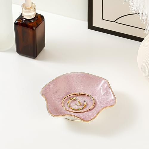 Binoster Ceramic Jewelry Dish,Ring Dish,Trinket Tray,Jewelry Tray,Key Bowl Pink Room Decor Bathroom Home Decor Gifts for Women Mom Sister Coworker Friend Bride(5.5 in Pink) - Image 3