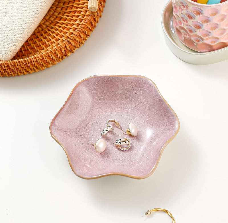 Binoster Ceramic Jewelry Dish,Ring Dish,Trinket Tray,Jewelry Tray,Key Bowl Pink Room Decor Bathroom Home Decor Gifts for Women Mom Sister Coworker Friend Bride(5.5 in Pink) - Image 1