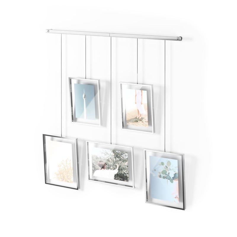 Umbra Exhibit Picture Frame Gallery Set Adjustable Wall Collage Displays Five Photos Two 4x6 and Three 5x7 Set of 5 Chrome - Image 2
