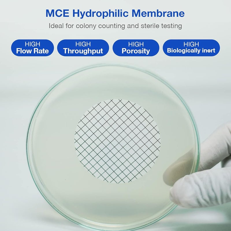 Simpure MCE Gridded Membrane Filter Sterile, 47mm Diameter and 0.45um Pore Size, Individual Pack Membrane Disc Filter, Hydrophilic Filter Paper, Pack of 500 - Image 2