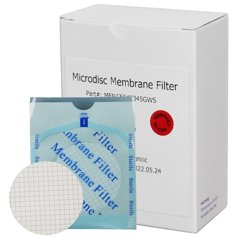 Simpure MCE Gridded Membrane Filter Sterile, 47mm Diameter and 0.45um Pore Size, Individual Pack Membrane Disc Filter, Hydrophilic Filter Paper, Pack of 500 - Image 1