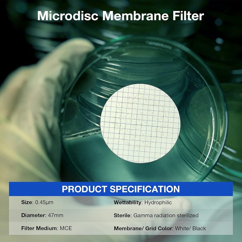 Simpure MCE Gridded Membrane Filter Sterile, 47mm Diameter and 0.45um Pore Size, Individual Pack Membrane Disc Filter, Hydrophilic Filter Paper, Pack of 500 - Image 3