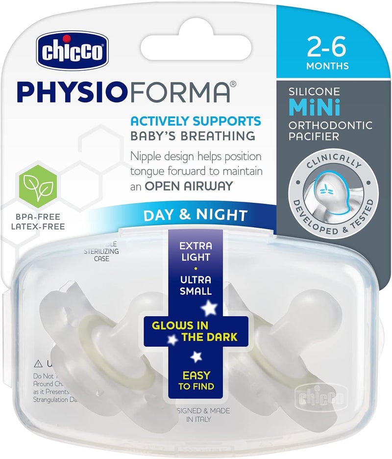 Chicco PhysioForma 100% Silicone Mini Glow in The Dark Pacifier for Babies Aged 2-6 Months - Image 2