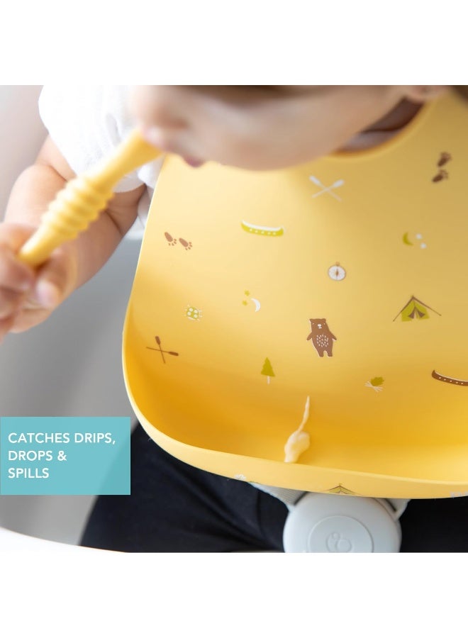 Bumkins Bibs, Silicone Pocket for Babies, Baby Bib for Girl or Boy, for 6-24 Months Up to Toddler, Essential Must Have for Eating, Feeding, Baby Led Weaning Supplies, Mess Saving, Camp Gear Yellow - Image 3