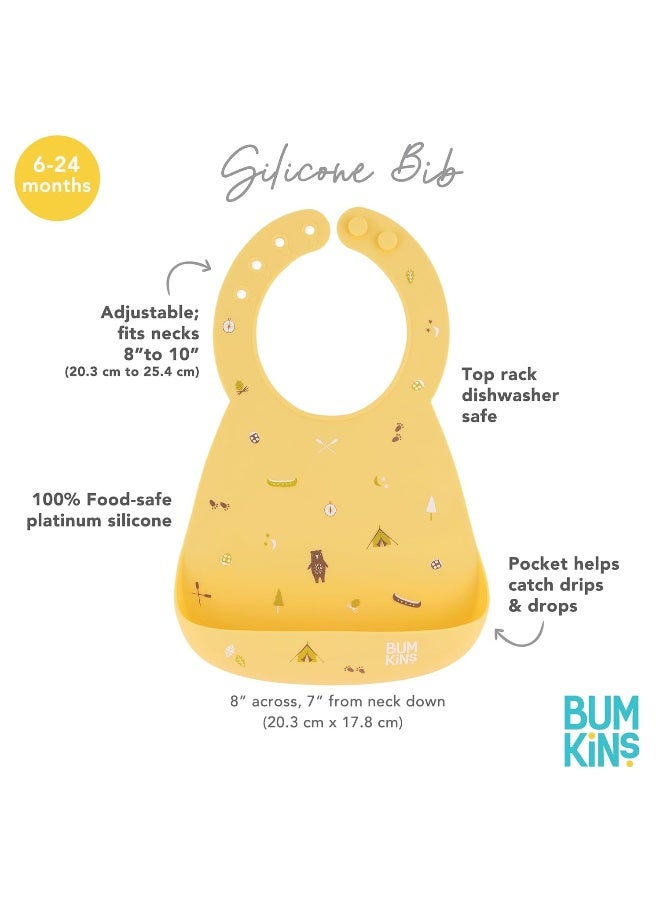 Bumkins Bibs, Silicone Pocket for Babies, Baby Bib for Girl or Boy, for 6-24 Months Up to Toddler, Essential Must Have for Eating, Feeding, Baby Led Weaning Supplies, Mess Saving, Camp Gear Yellow - Image 5