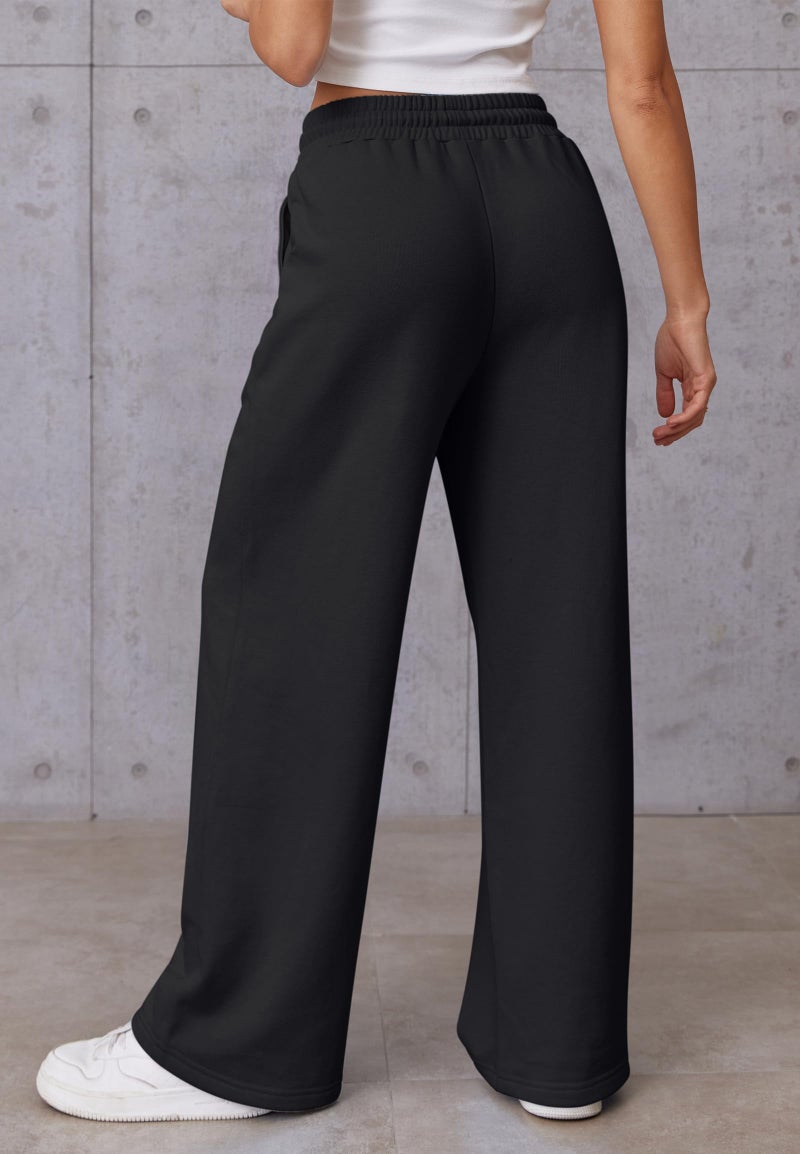 ATHMILE Wide Leg Pants Woman High Waisted Baggy Pants Drawstring Athletic Joggers Sweatpants Black - Image 3