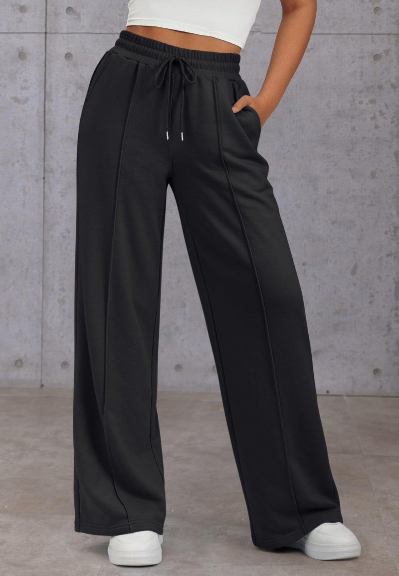 ATHMILE Wide Leg Pants Woman High Waisted Baggy Pants Drawstring Athletic Joggers Sweatpants Black - Image 2