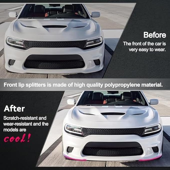 HTRACING Front Bumper Lip Splitter Protector Compatible with Charger SRT Hellcat/SRT 392/Scat Pack/RT Scat Pack/GT/RT 2015-2021, Pink - Image 2