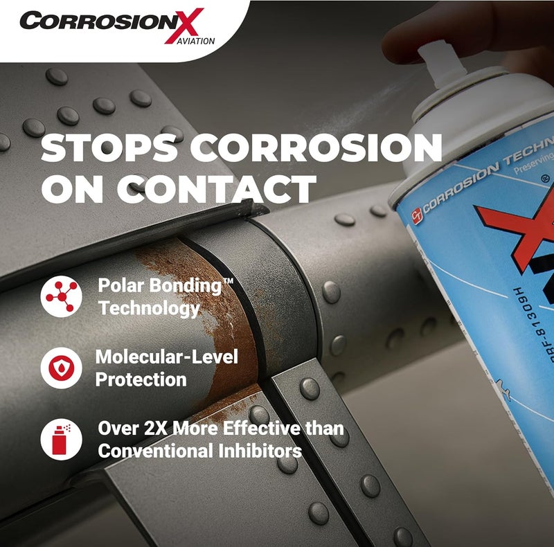 CorrosionX تقنيات التآكل CorrosionX Aviation 80102 (16 أونصة رذاذ) – طبقة رقيقة جدًا من الدرجة الجوية، معتمدة لمتطلبات الأداء العسكري، مركب منع ومكافحة التآكل | MIL-PRF-81309H مغلق ومفتوح - Image 1