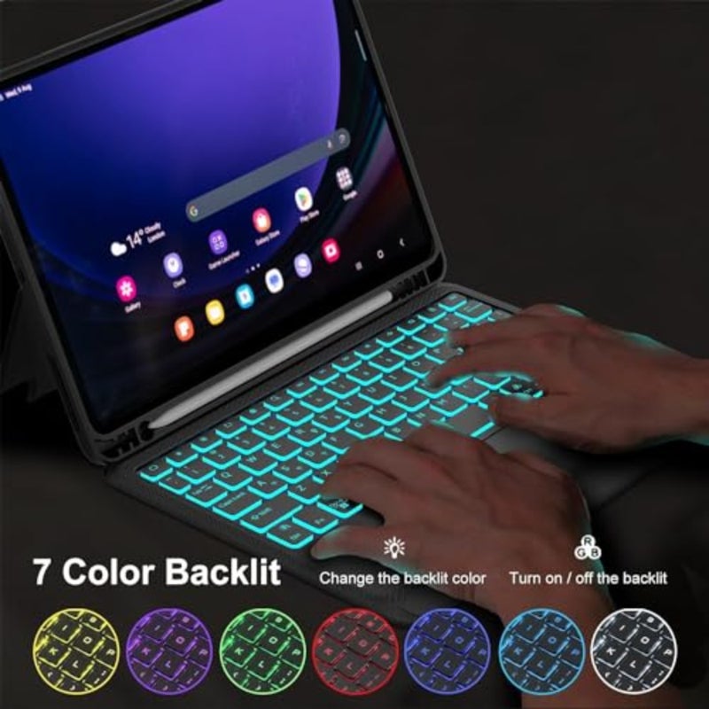 Detachable Keyboard Case for Samsung Galaxy Tab S10 FE+ 13.1-inch S10 FE+ 13.1-inch 2025, Magnetic Detachable Keyboard, Trackpad, 7-Color Backlight, Pencil Holder, Stand - Image 4