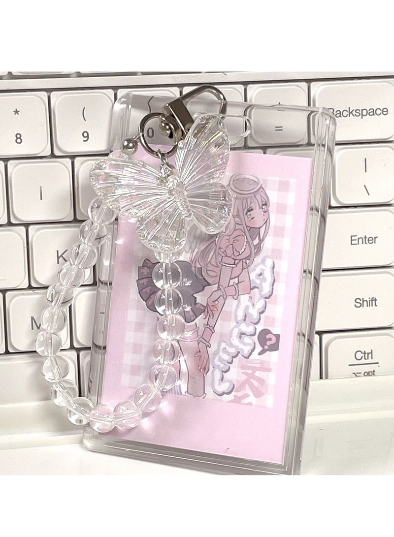 Acrylic Kpop Photo card Holders Key chain ID Badge Holder with Spiral Wrist Coil ID Card Holder Photo Card Protector for School ID Office ID Access Card for Women Girls - Image 1