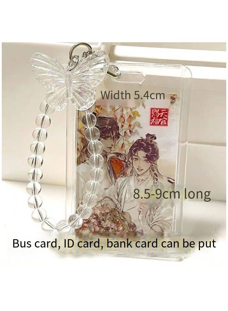 Acrylic Kpop Photo card Holders Key chain ID Badge Holder with Spiral Wrist Coil ID Card Holder Photo Card Protector for School ID Office ID Access Card for Women Girls - Image 3