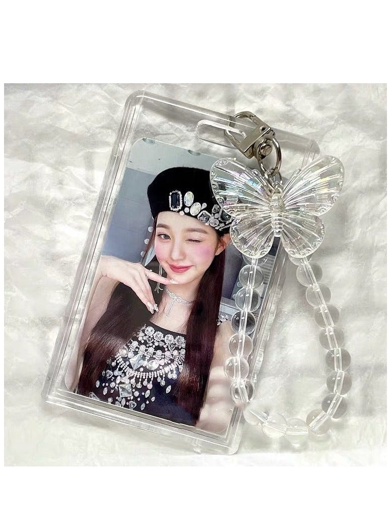 Acrylic Kpop Photo card Holders Key chain ID Badge Holder with Spiral Wrist Coil ID Card Holder Photo Card Protector for School ID Office ID Access Card for Women Girls - Image 2