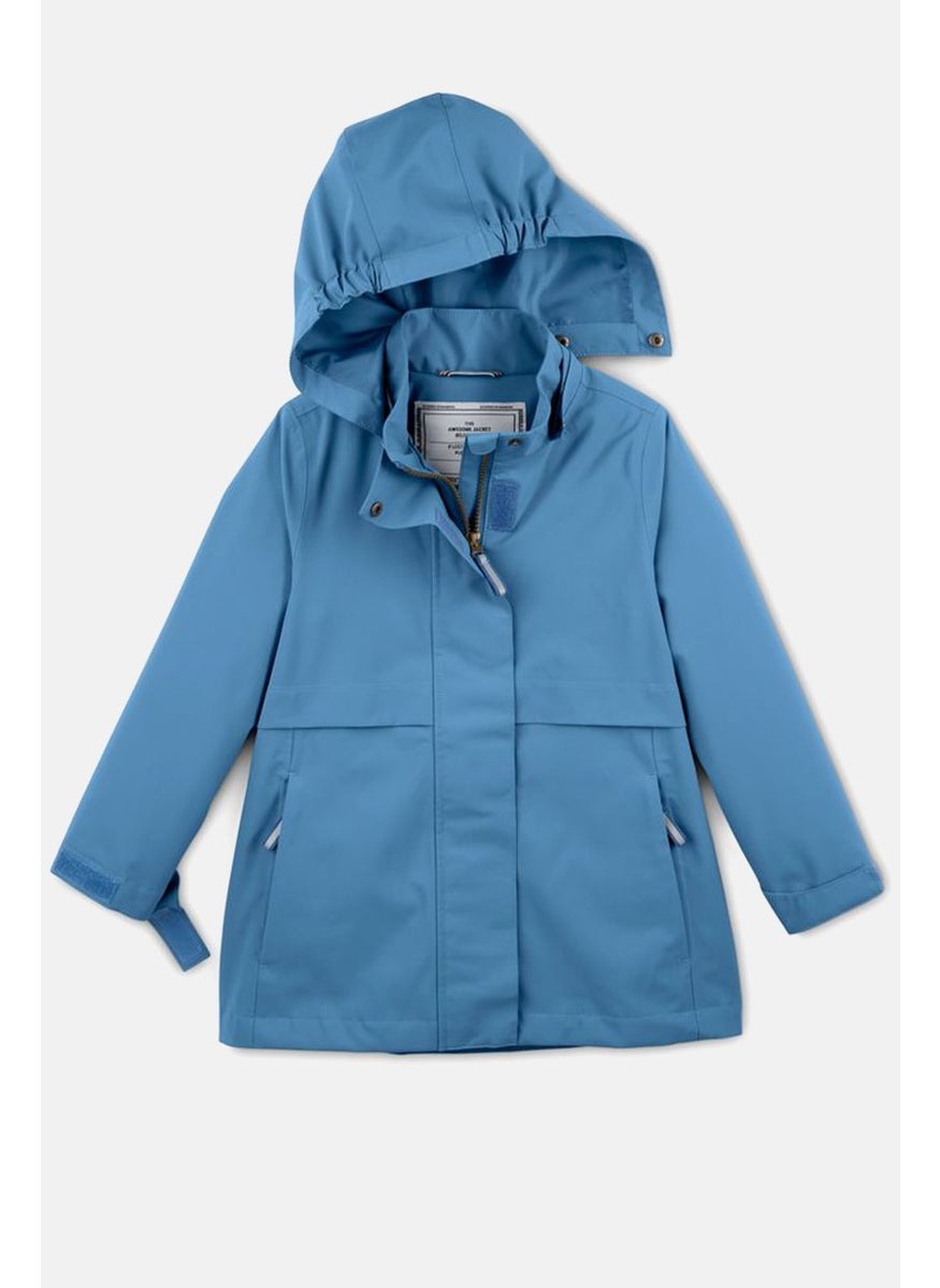 Tchibo Kid Girls Plain Long Sleeve Parka Jacket, Blue  - Image 3