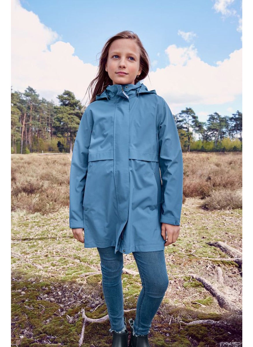 Tchibo Kid Girls Plain Long Sleeve Parka Jacket, Blue  - Image 1