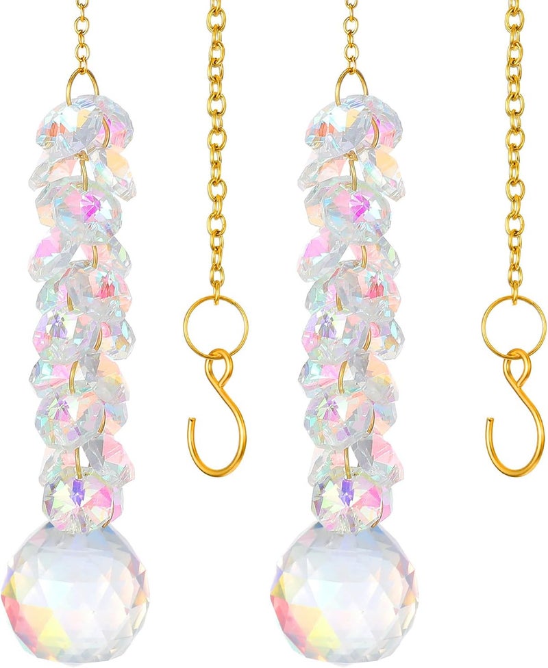 Neyauo 2PCS Crystal Suncatcher, Hanging Prism Suncatchers for Windows, 31mm Sun Catcher with Crystals Chandelier Beads for Windows Doors Balconies Christmas Trees - Image 1