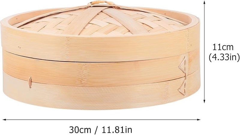 سلة بخار من الخيزران مصنوعة يدويًا مع غطاء قابلة لإعادة الاستخدام للديم سوم والزلابية والطبخ الصحي - Image 3