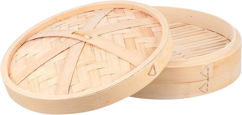 سلة بخار من الخيزران مصنوعة يدويًا مع غطاء قابلة لإعادة الاستخدام للديم سوم والزلابية والطبخ الصحي - Image 2