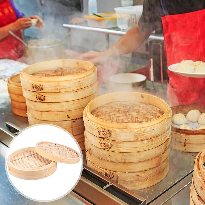 سلة بخار من الخيزران مصنوعة يدويًا مع غطاء قابلة لإعادة الاستخدام للديم سوم والزلابية والطبخ الصحي - Image 4