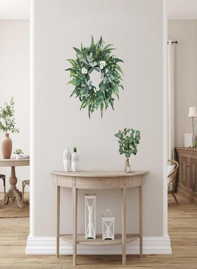 BINFEN 20" Green Eucalyptus Wreaths for Front Door with Lambs Ear White Flowers – Lifelike Spring, Summer, and Winter Wreath for Farmhouse Porch, Window, Door Decor - Image 5