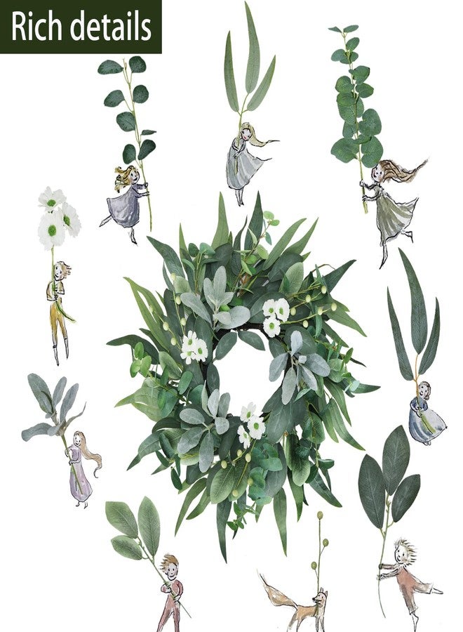 BINFEN 20" Green Eucalyptus Wreaths for Front Door with Lambs Ear White Flowers – Lifelike Spring, Summer, and Winter Wreath for Farmhouse Porch, Window, Door Decor - Image 2