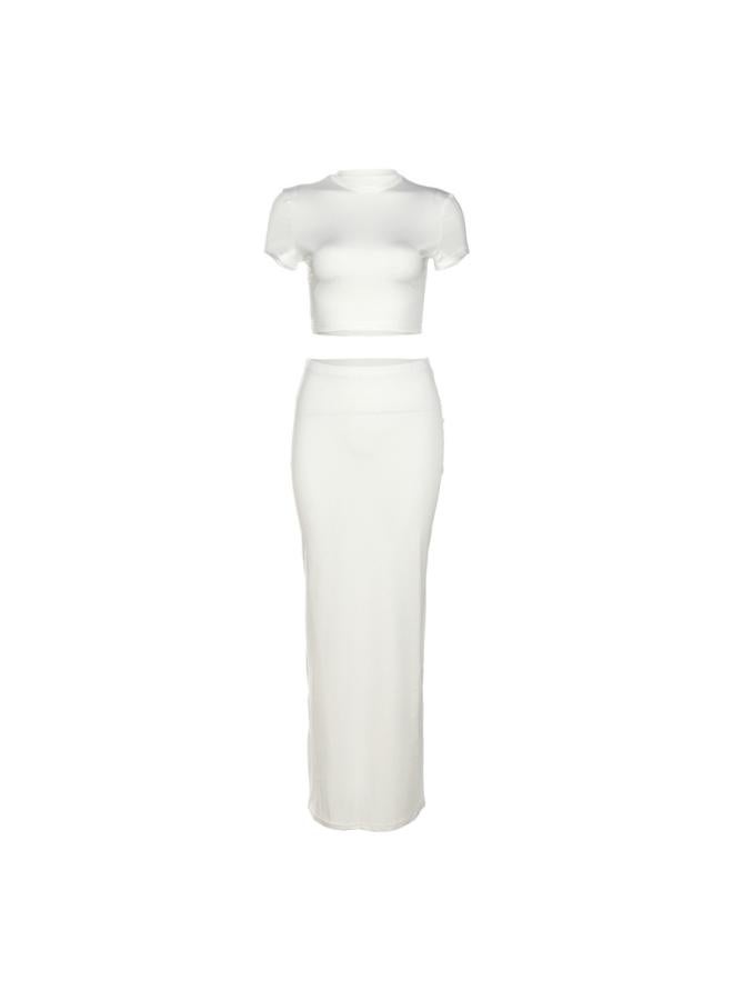 European And American Style Spring And Summer New Women's Short Navel T-shirt High Waist Hip Skirt Casual Suit
