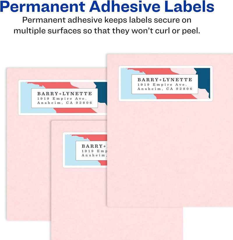 AVERY Printable Return Address Labels with Sure Feed, 0.5" x 1.75", White, 2,000 Blank Mailing Labels (08167) - Image 3