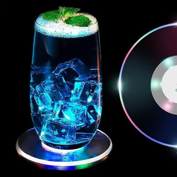 Garth Colorful LED Cocktail Coaster Round UltraThin LED Drink Coaster Illuminated Drink Holder for Parties Bars and Home Use 1 Pc - Image 5