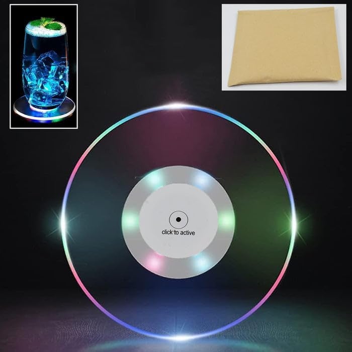 Garth Colorful LED Cocktail Coaster Round UltraThin LED Drink Coaster Illuminated Drink Holder for Parties Bars and Home Use 1 Pc - Image 2
