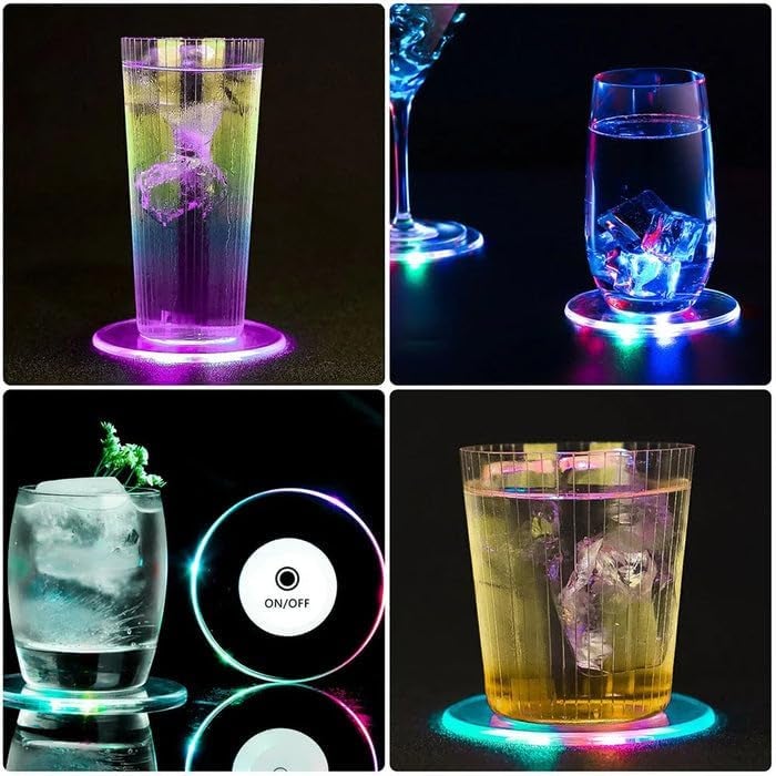 Garth Colorful LED Cocktail Coaster Round UltraThin LED Drink Coaster Illuminated Drink Holder for Parties Bars and Home Use 1 Pc - Image 4