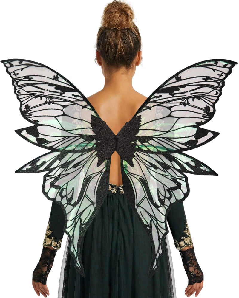 YKW Fairy Wings for Adult Women,31.5x29.5 Inch Butterfly Cosplay Wings with Lace Gloves,Organza Costume Wings for Halloween Party (Black) - Image 1
