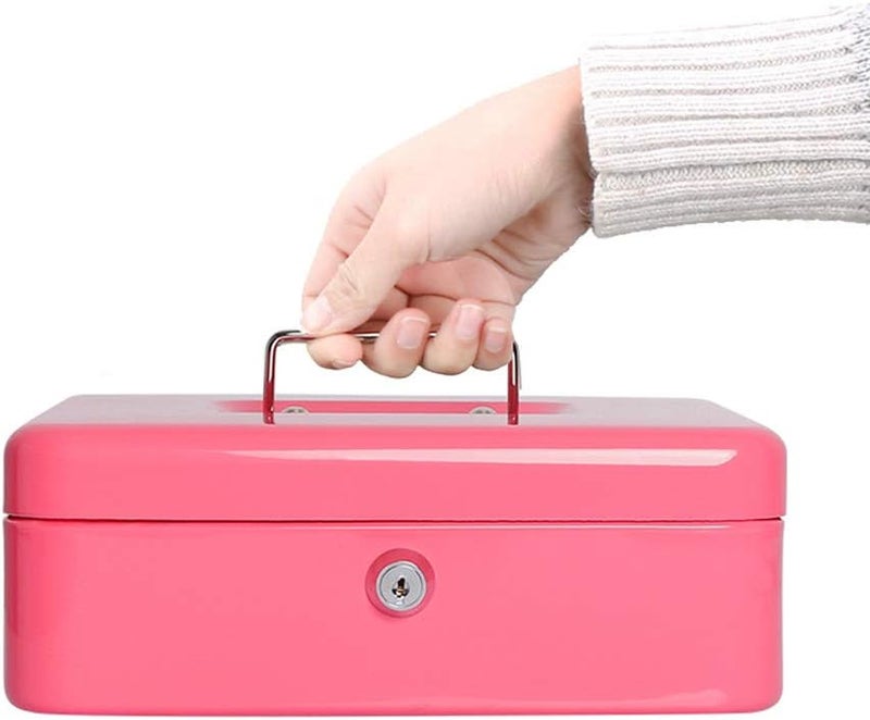 Parrency Cash Box with Money Tray, Safe Box for Cash Saving Key Lock Money Organizer, Large Money Box with Key Lock, 9.8 x 7.9 x 3.5 inches, Pink - Image 4