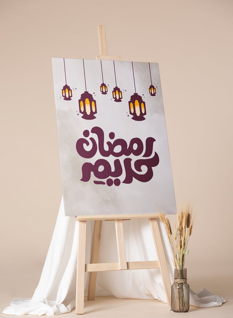 لوحة كانفاس على إطار خشبي بتصميم رمضان كريم مع فوانيس رمضان - Image 1