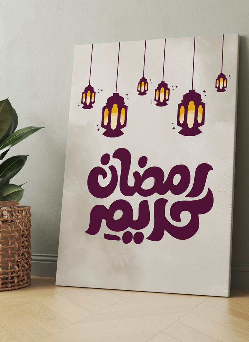 لوحة كانفاس على إطار خشبي بتصميم رمضان كريم مع فوانيس رمضان - Image 2