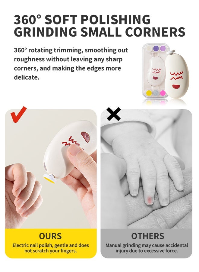 3-Mode Nail File for Baby, Electric Nail Clipper,Baby Nail Trimmer 6 Filing Heads, Nail Cutter with Charging Cable, Gentle & Safe Nail Grinder, Portable Nail Scissors for Home, Outdoor, Travel  - Image 3