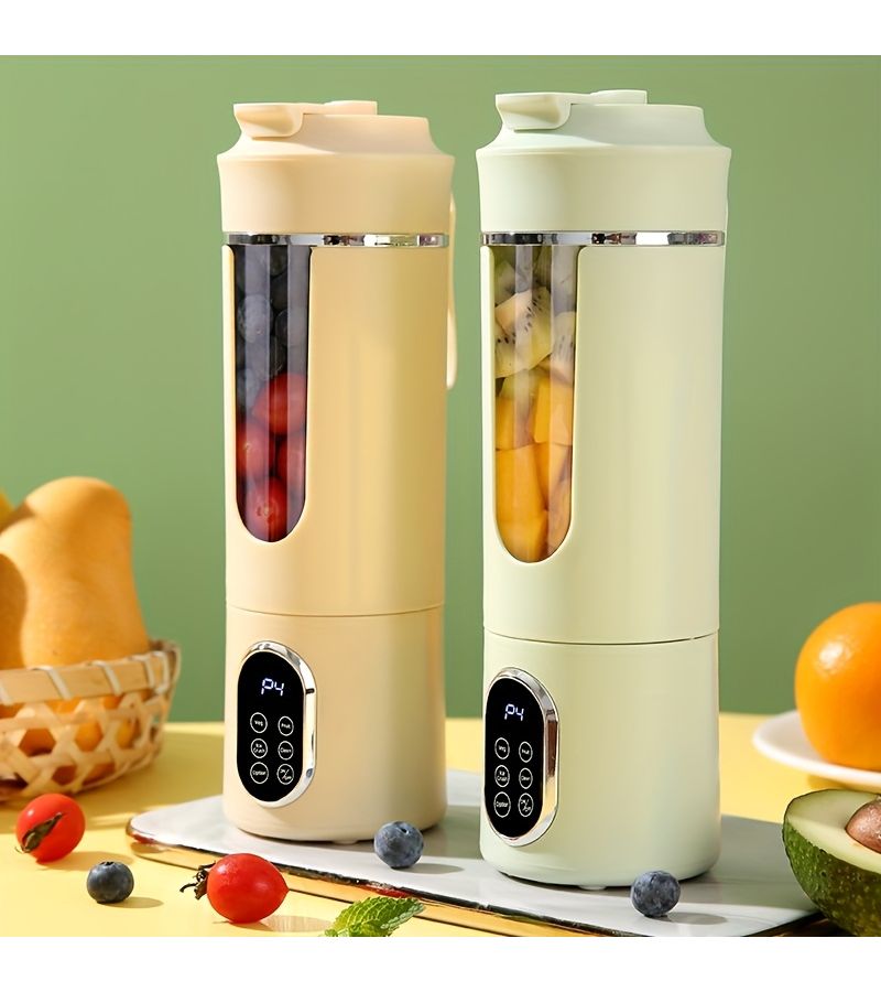 خلاط محمول قابل لإعادة الشحن عبر USB بلون بيج مع عصارة يدوية وصانع عصائر سموثي مزود بشاشة رقمية - Image 1