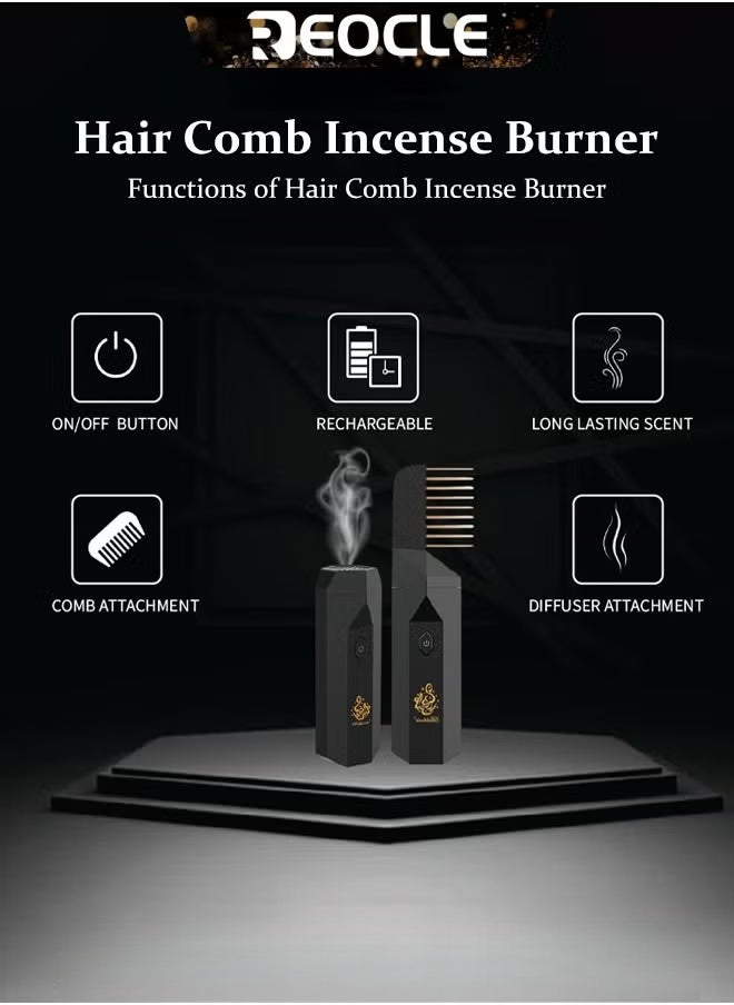 ريوكل مشط بخور كهربائي محمول يحل محل رأس المشط، أعواد بخور قابلة لإعادة الشحن مع رأس مشط بديل، هدية فريدة ومبتكرة للفتيات والنساء - Image 4