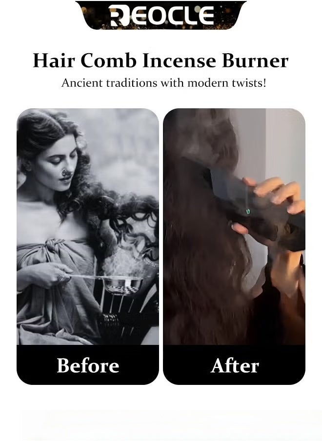 ريوكل مشط بخور كهربائي محمول يحل محل رأس المشط، أعواد بخور قابلة لإعادة الشحن مع رأس مشط بديل، هدية فريدة ومبتكرة للفتيات والنساء - Image 5