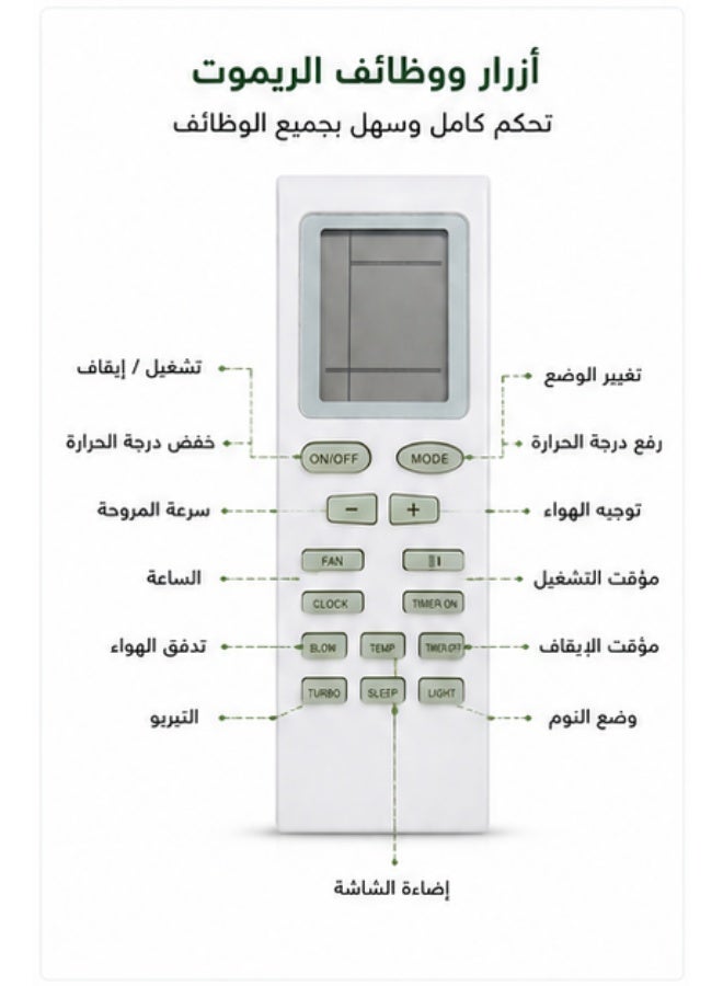 ريموت كنترول متوافق مع مكيفات قري ويورك سبليت – شاشة رقمية – تحكم كامل بالوظائف – بديل عالي الجودة - Image 1