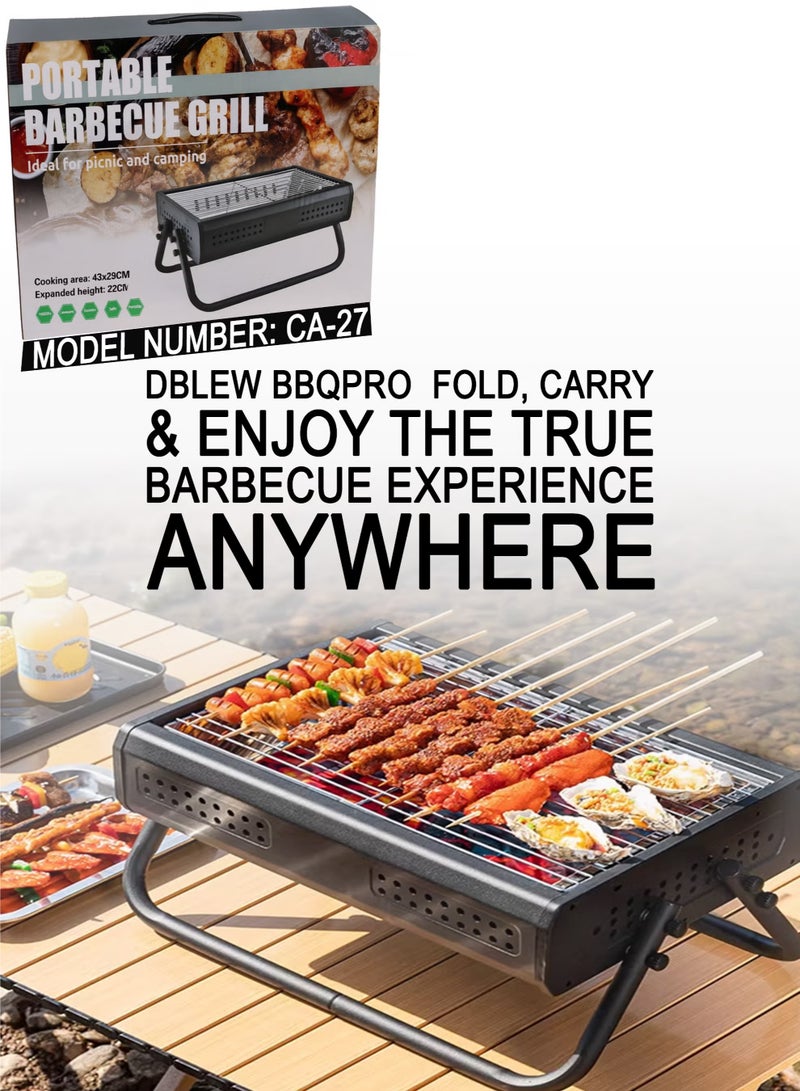 Toshionics Foldable Charcoal Barbecue Grill – Portable Stainless Steel BBQ Stand with 360° Ventilation, Removable Charcoal Tray, Easy to Carry & Clean with BBQ Hand Fan | Perfect for Camping, Picnic, Garden, Travel & Outdoor Cooking - Image 2