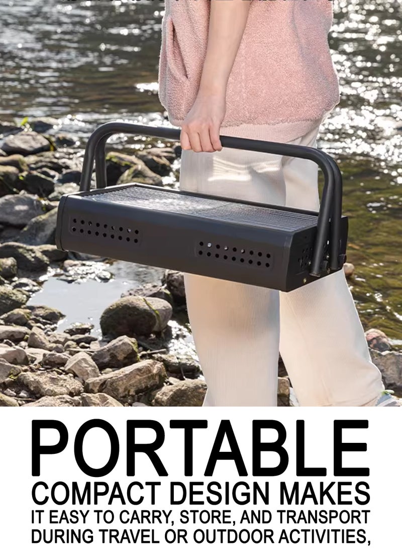Toshionics Foldable Charcoal Barbecue Grill – Portable Stainless Steel BBQ Stand with 360° Ventilation, Removable Charcoal Tray, Easy to Carry & Clean with BBQ Hand Fan | Perfect for Camping, Picnic, Garden, Travel & Outdoor Cooking - Image 4