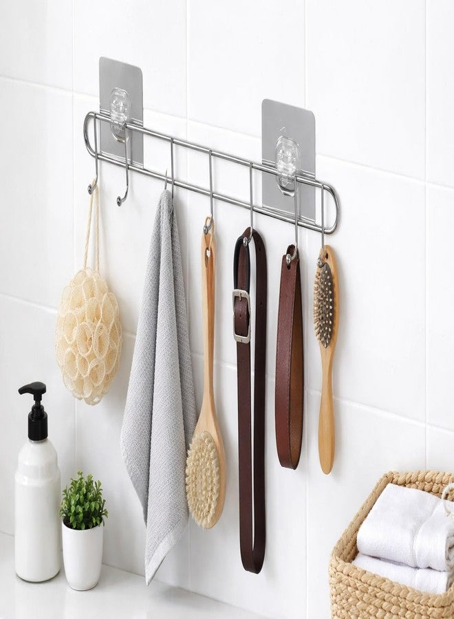 LYSIREN Door Hangers for Clothes, Hanger for Wall - Stainless Steel Bathroom Wall Hook with 6 Hooks, Self Adhesive Magic Sticker Door & Wall Hanger for Towel, Kitchen & Clothes, 5 Kg Capacity, Silver - Image 3