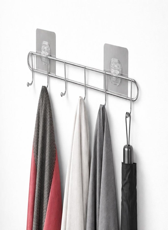 LYSIREN Door Hangers for Clothes, Hanger for Wall - Stainless Steel Bathroom Wall Hook with 6 Hooks, Self Adhesive Magic Sticker Door & Wall Hanger for Towel, Kitchen & Clothes, 5 Kg Capacity, Silver - Image 4